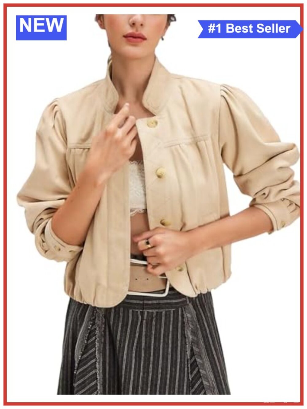 Faux Suede Cropped Bomber Jacket Button Down Pockets Casual Coat